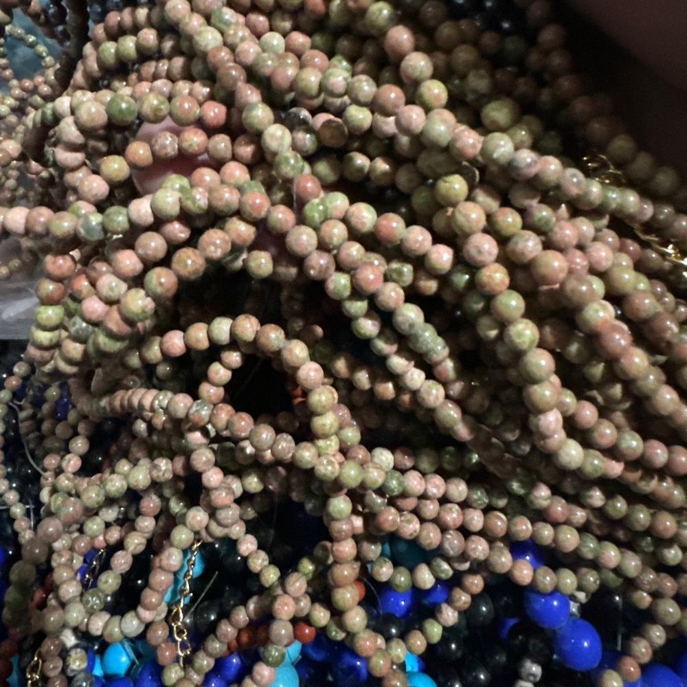 5 pcs - Vintage new 4mm unakite beads / necklace 30”-32” - Taiwan